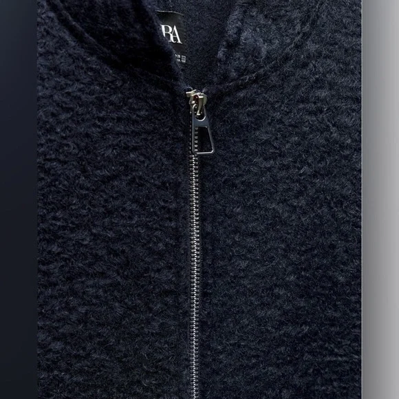 NWT viral Zara Oversized boucle bomber jacket, navy blue - Picture 4 of 7